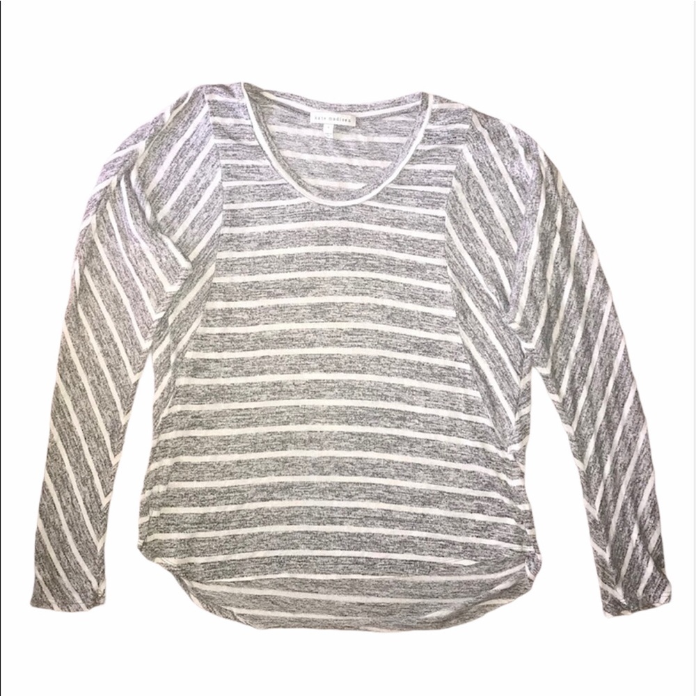 Kate Madisen grey white striped long sleeve top Large